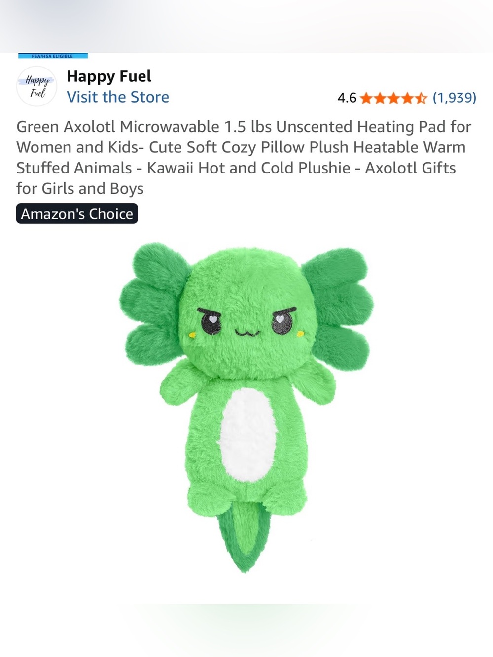Green Axolotl Microwaveable Plush 1.5 Lbs
